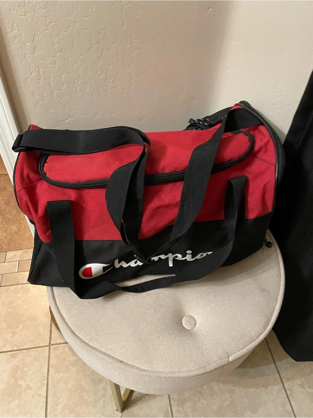 Champion Red and Black Duffel with Logo